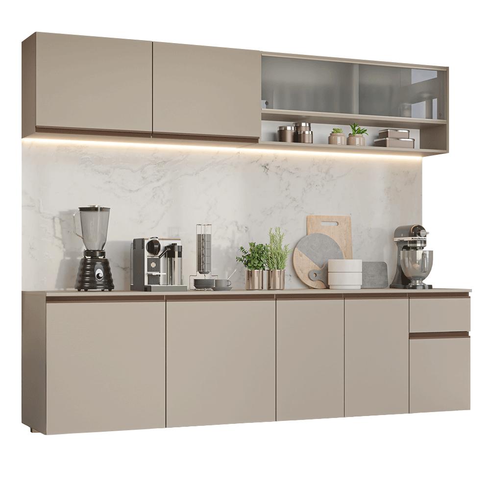 Armário de Cozinha Completa 240 cm Suspenso Crema Nice Madesa 04