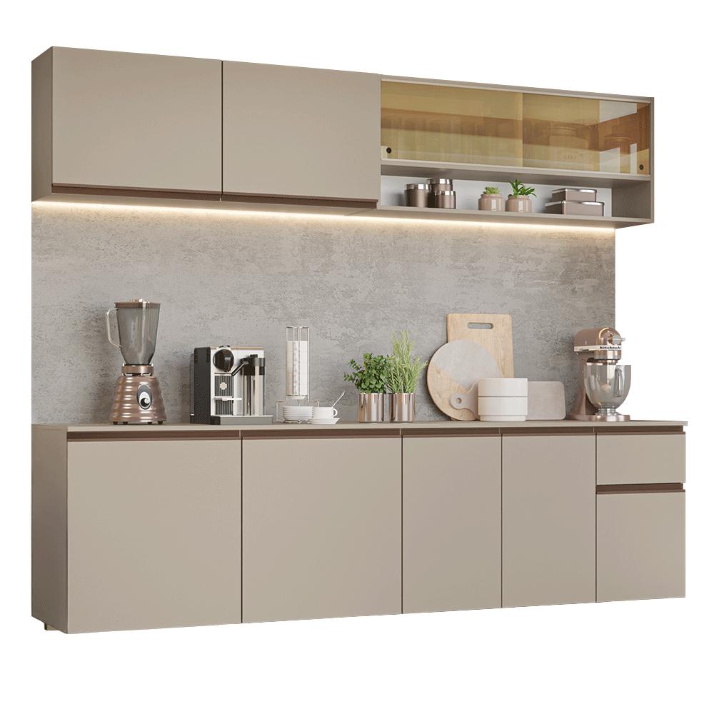 Armário de Cozinha Completa 240 cm Suspenso Crema Nice Madesa 05
