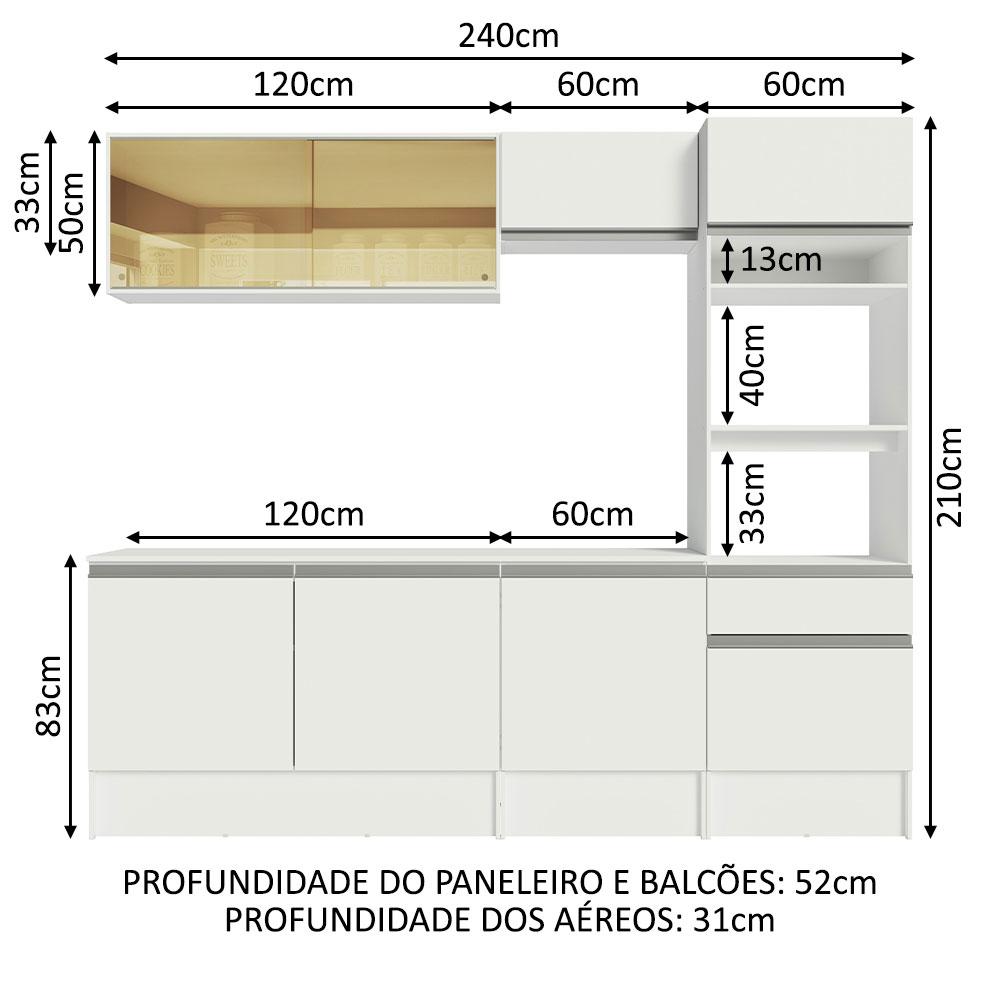 Armário de Cozinha Completa 240cm Branco Diamante Madesa 06