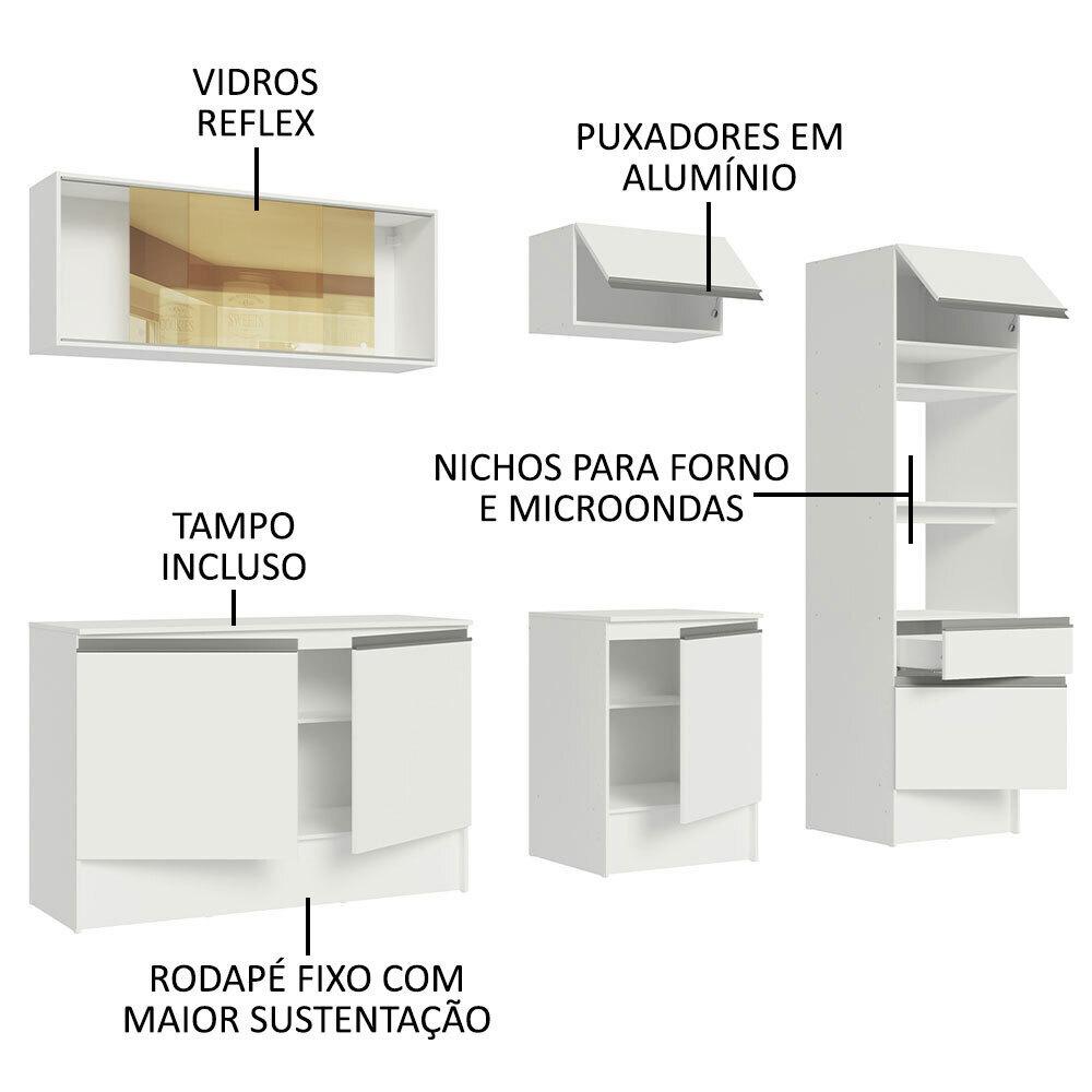 Armário de Cozinha Completa 240cm Branco Diamante Madesa 06
