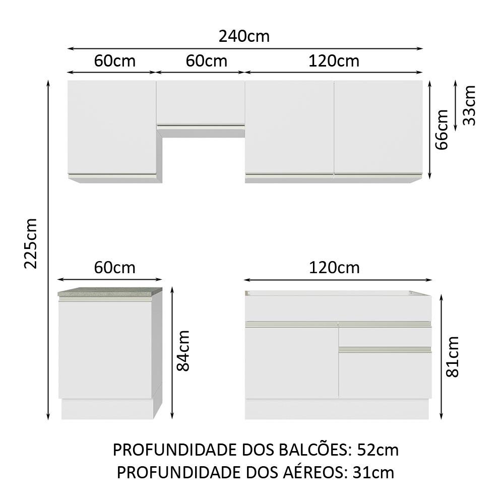 Armário de Cozinha Completa 240cm Branco Glamy Madesa 08