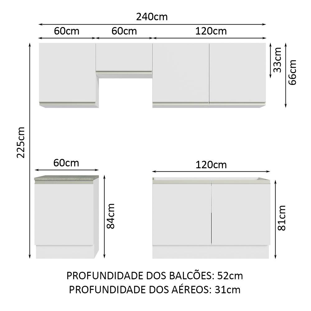 Armário de Cozinha Completa 240cm Branco Glamy Madesa 09