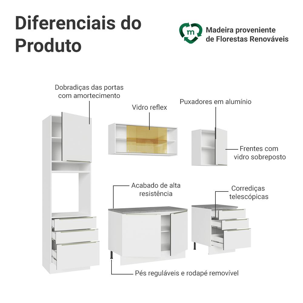 Armário de Cozinha Completa 240cm Branco Veludo Lux Madesa 08
