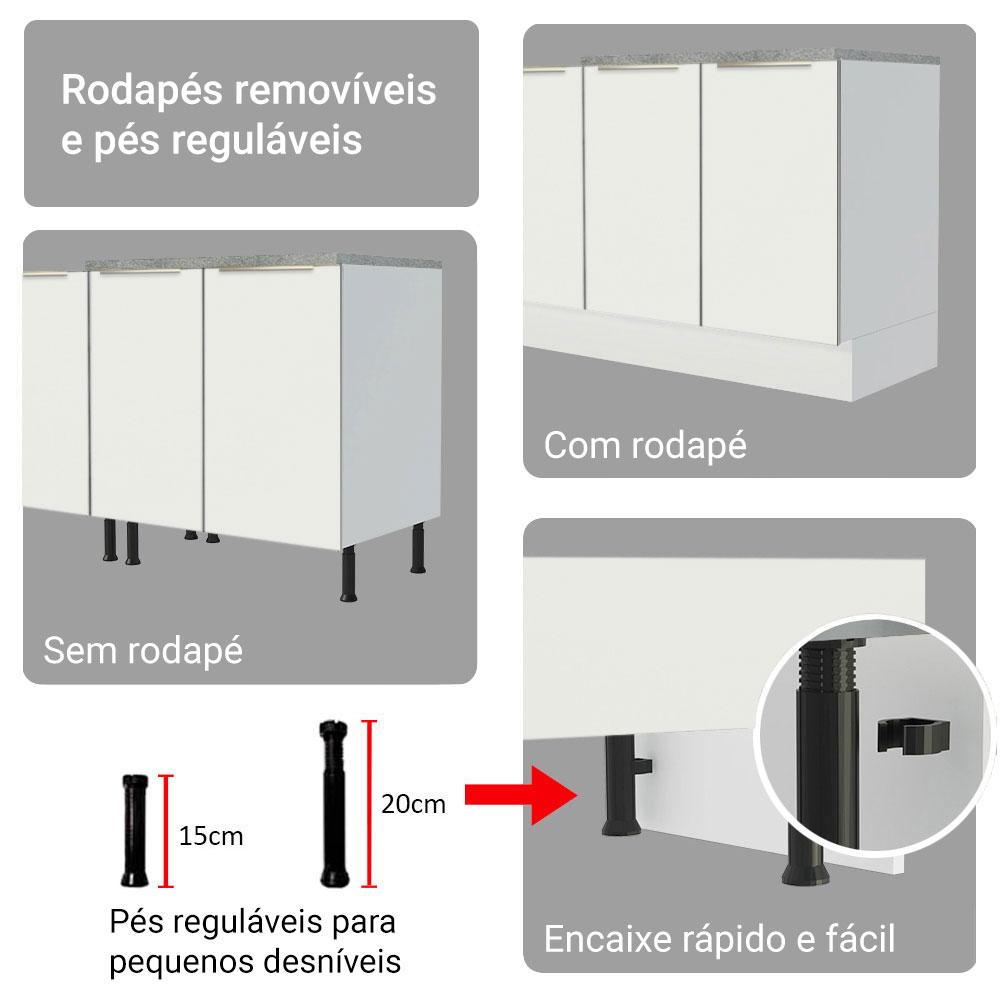 Armário de Cozinha Completa 240cm Branco Veludo Lux Madesa 08