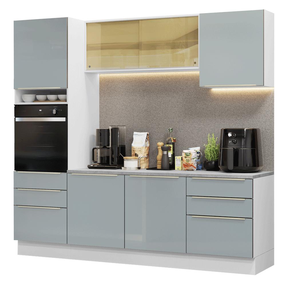 Armário de Cozinha Completa 240cm Branco/Cinza Lux Madesa 08