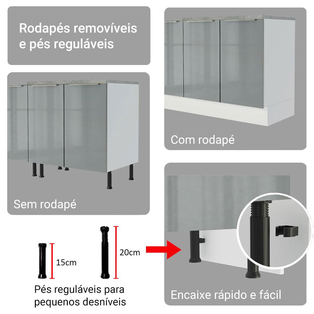 Armário de Cozinha Completa 240cm Branco/Cinza Lux Madesa 08