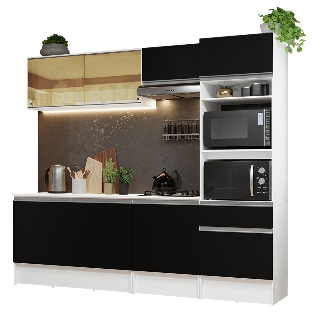 Armário de Cozinha Completa 240cm Branco/Preto Diamante Madesa 06