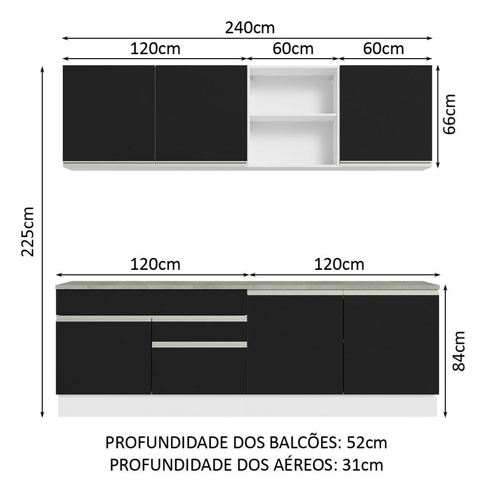 Armário de Cozinha Completa 240cm Branco/Preto Glamy Madesa 06