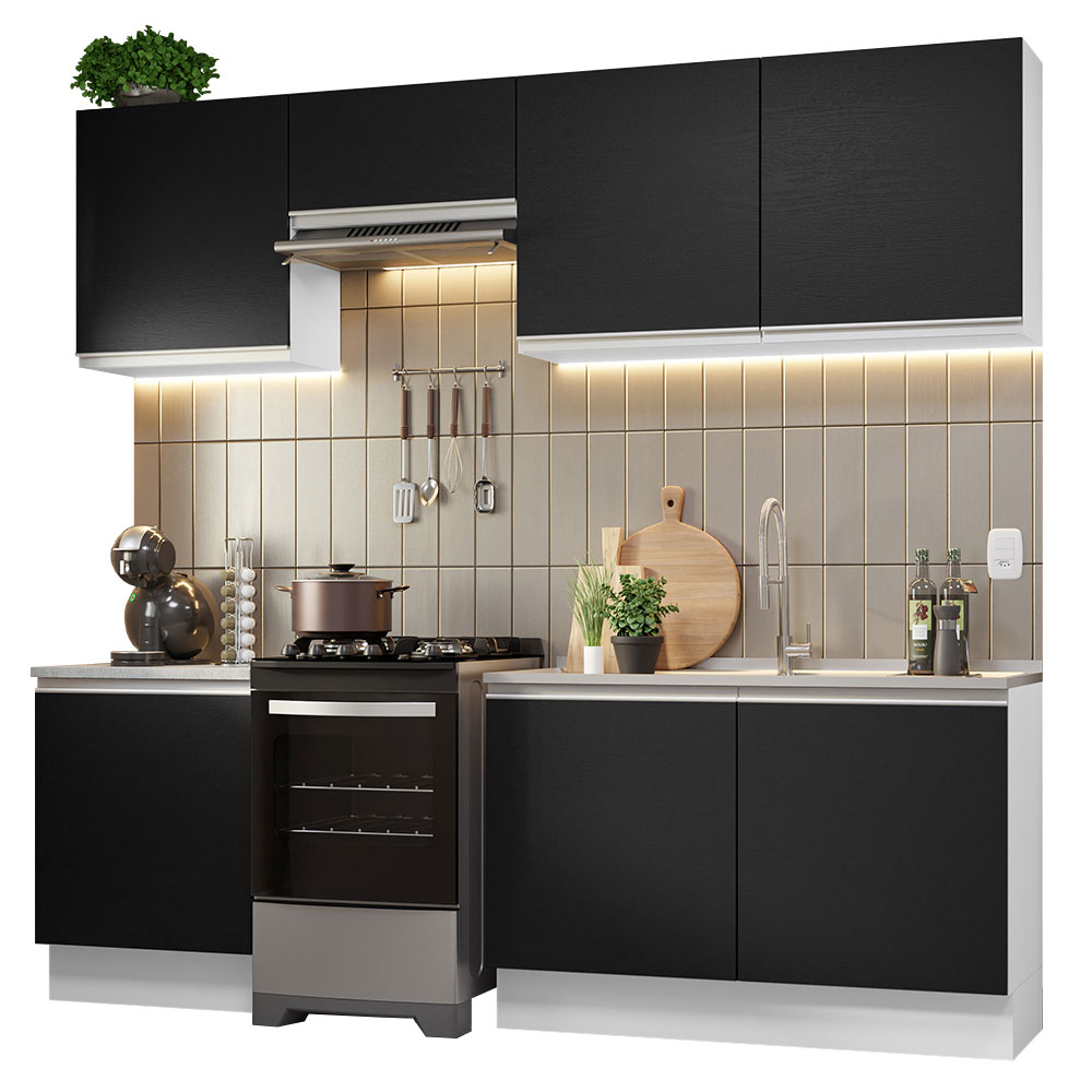 Armário de Cozinha Completa 240cm Branco/Preto Glamy Madesa 09