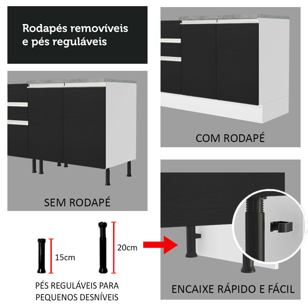 Armário de Cozinha Completa 240cm Branco/Preto Glamy Madesa 10