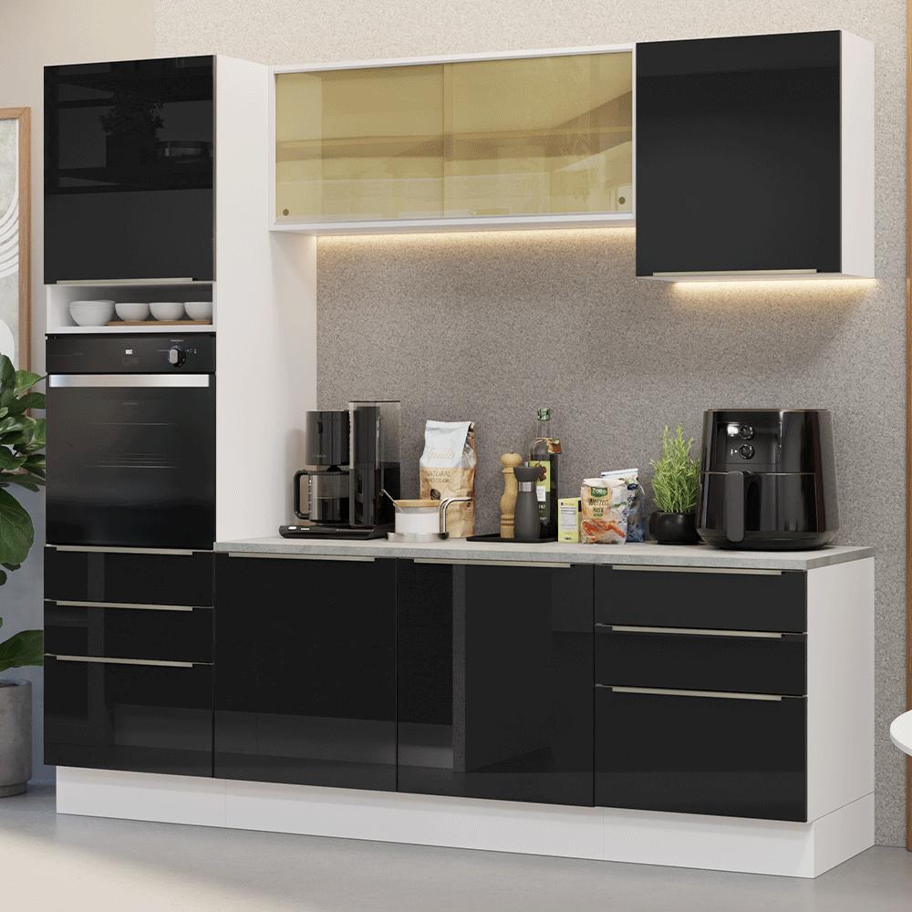 Armário de Cozinha Completa 240cm Branco/Preto Lux Madesa 08