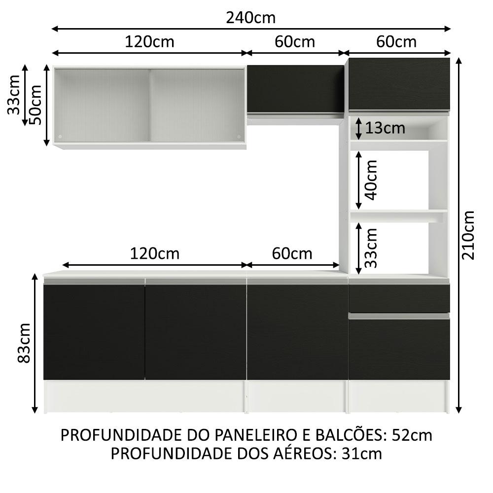 Armário de Cozinha Completa 240cm Branco/Preto Topazio Madesa 05