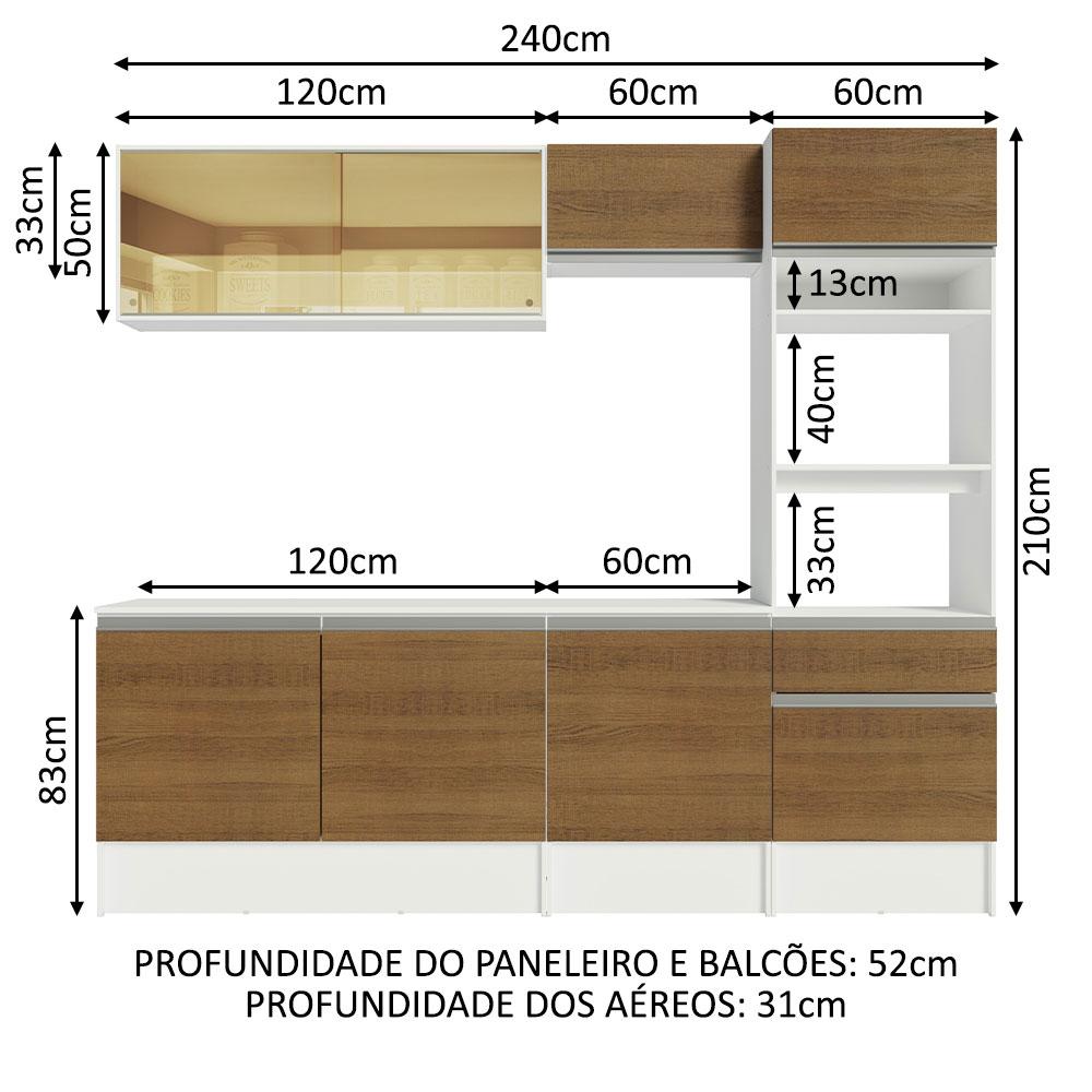 Armário de Cozinha Completa 240cm Branco/Rustic Diamante Madesa 06