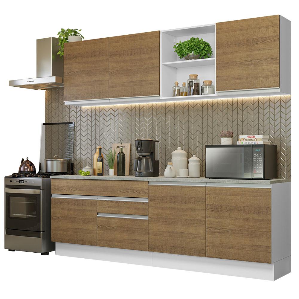 Armário de Cozinha Completa 240cm Branco/Rustic Glamy Madesa 06