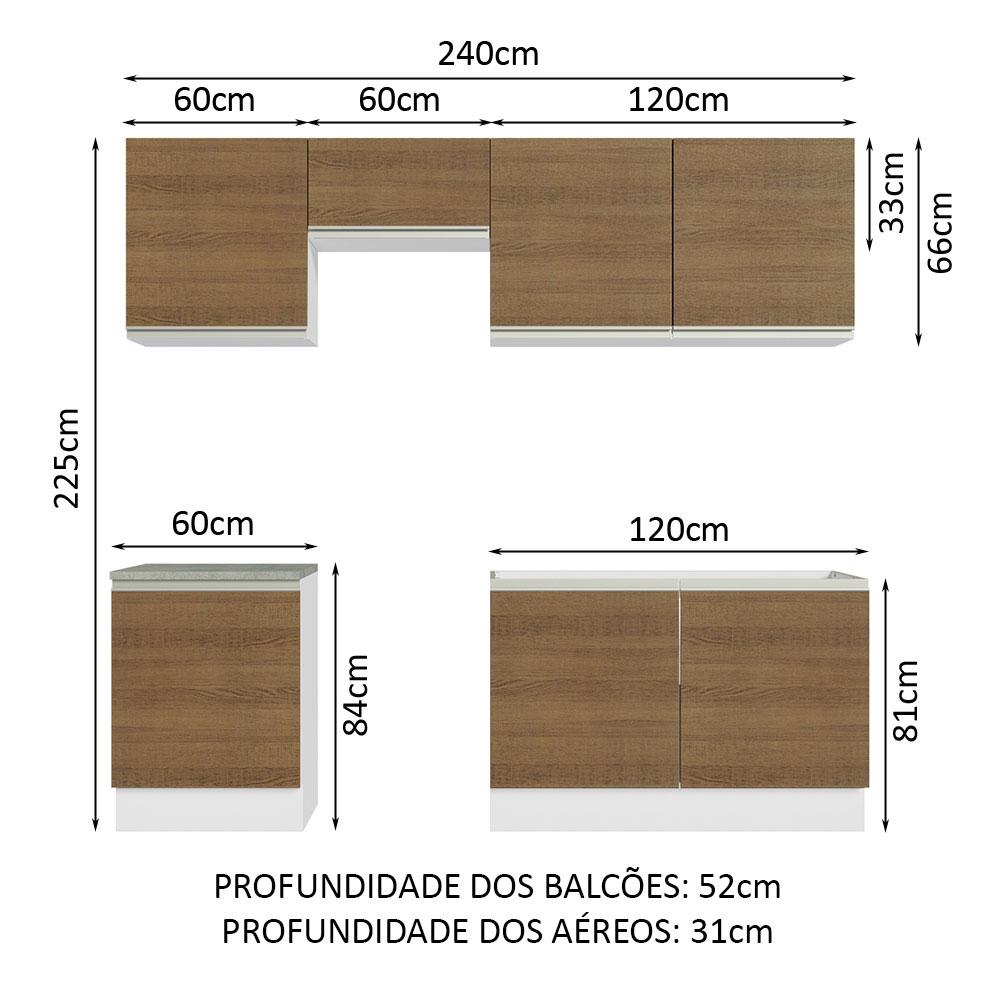 Armário de Cozinha Completa 240cm Branco/Rustic Glamy Madesa 09