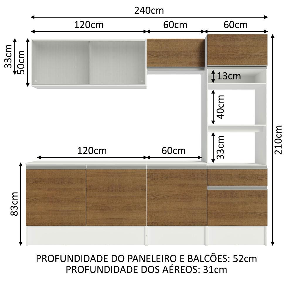 Armário de Cozinha Completa 240cm Branco/Rustic Topazio Madesa 05