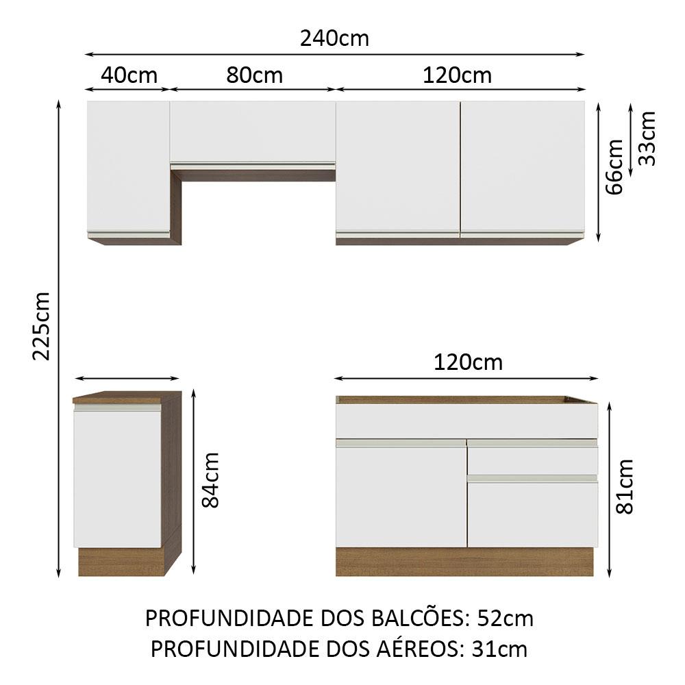 Armário de Cozinha Completa 240cm Rustic/Branco Glamy Madesa 07