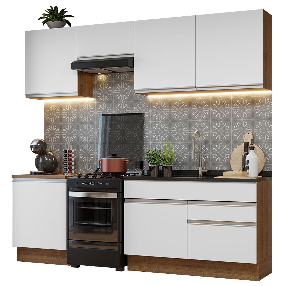 Armário de Cozinha Completa 240cm Rustic/Branco Glamy Madesa 08