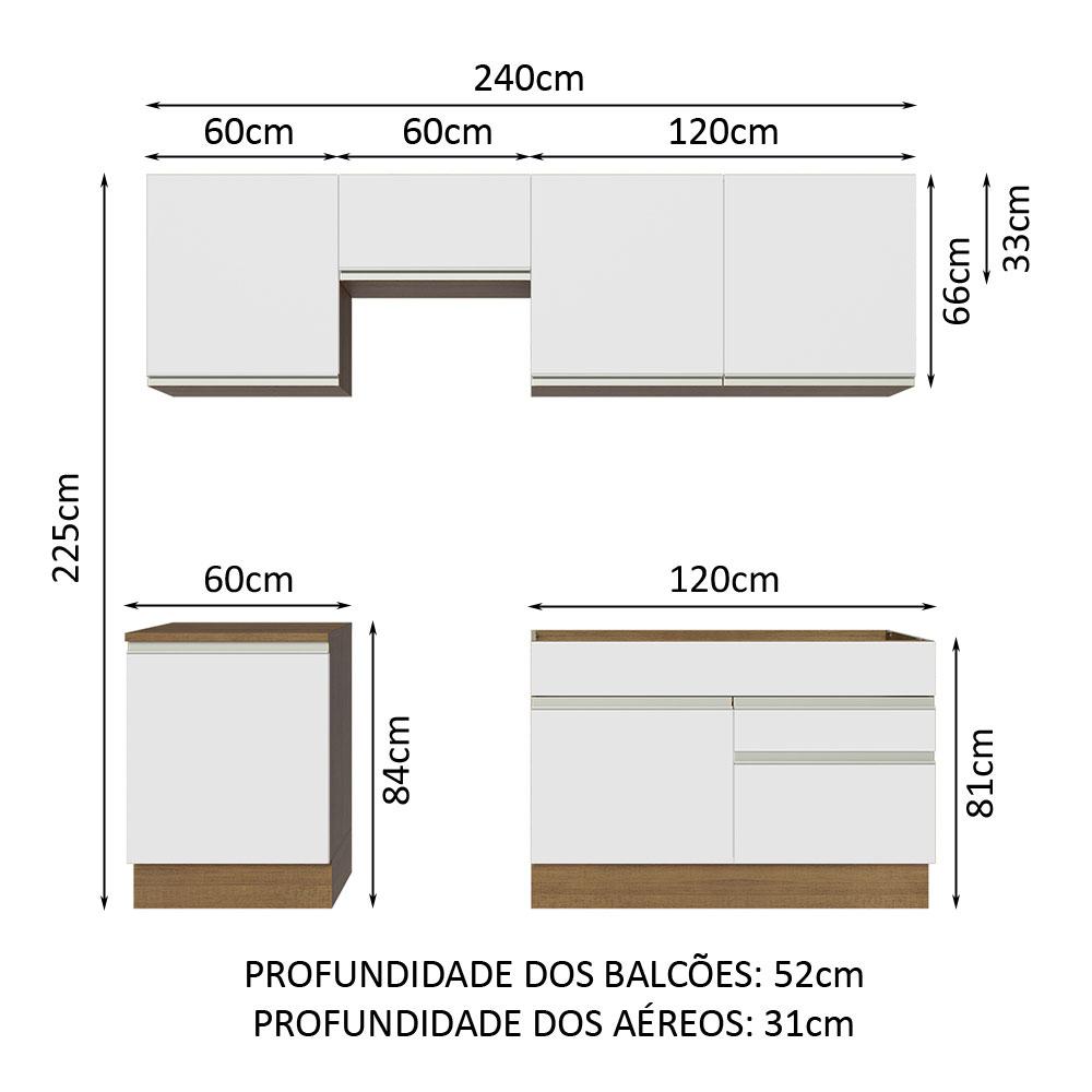 Armário de Cozinha Completa 240cm Rustic/Branco Glamy Madesa 08