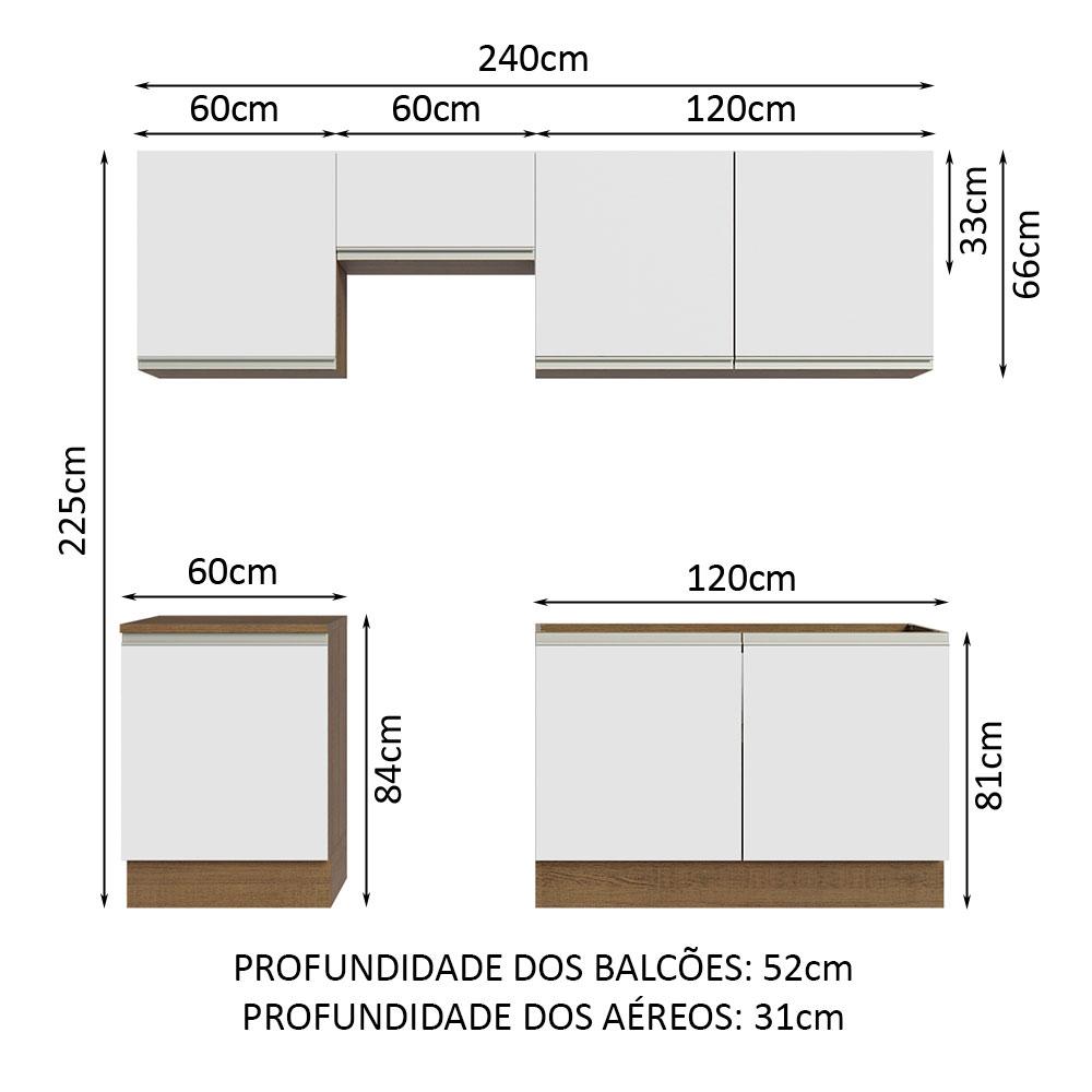 Armário de Cozinha Completa 240cm Rustic/Branco Glamy Madesa 09