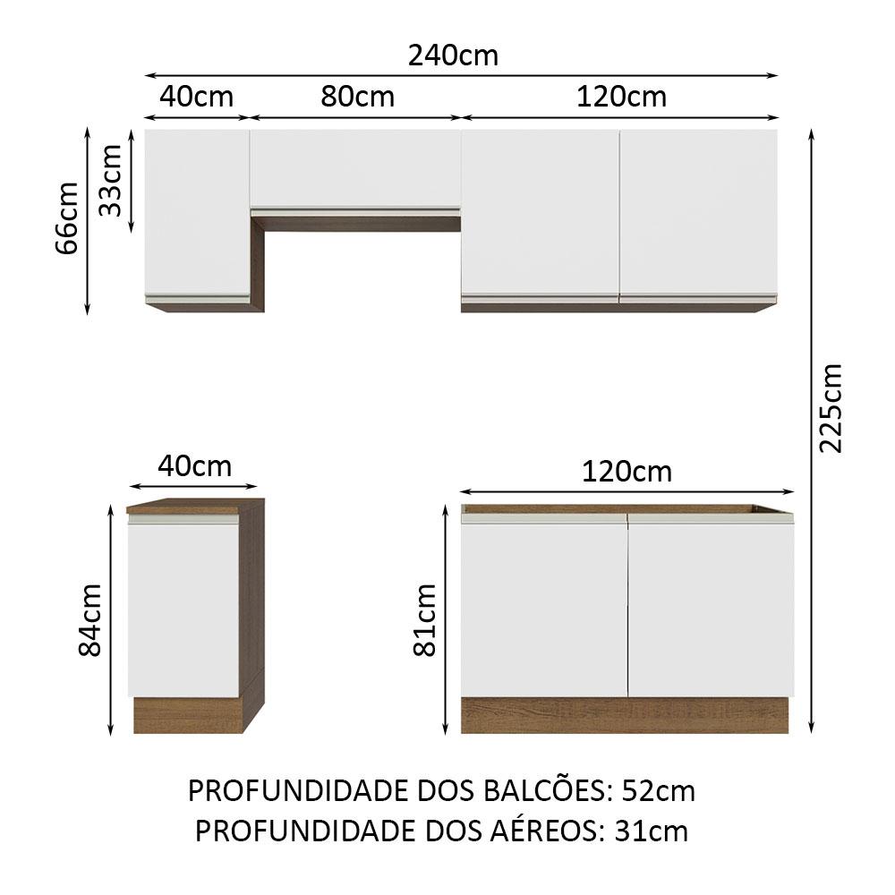 Armário de Cozinha Completa 240cm Rustic/Branco Glamy Madesa 10