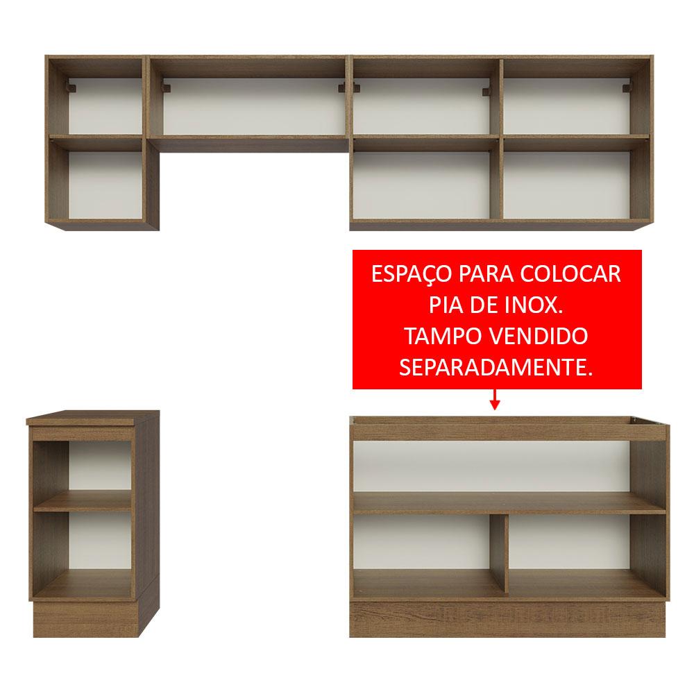 Armário de Cozinha Completa 240cm Rustic/Branco Glamy Madesa 10