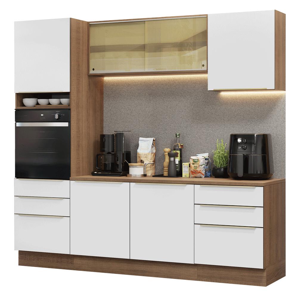 Armário de Cozinha Completa 240cm Rustic/Branco Veludo Lux Madesa 08
