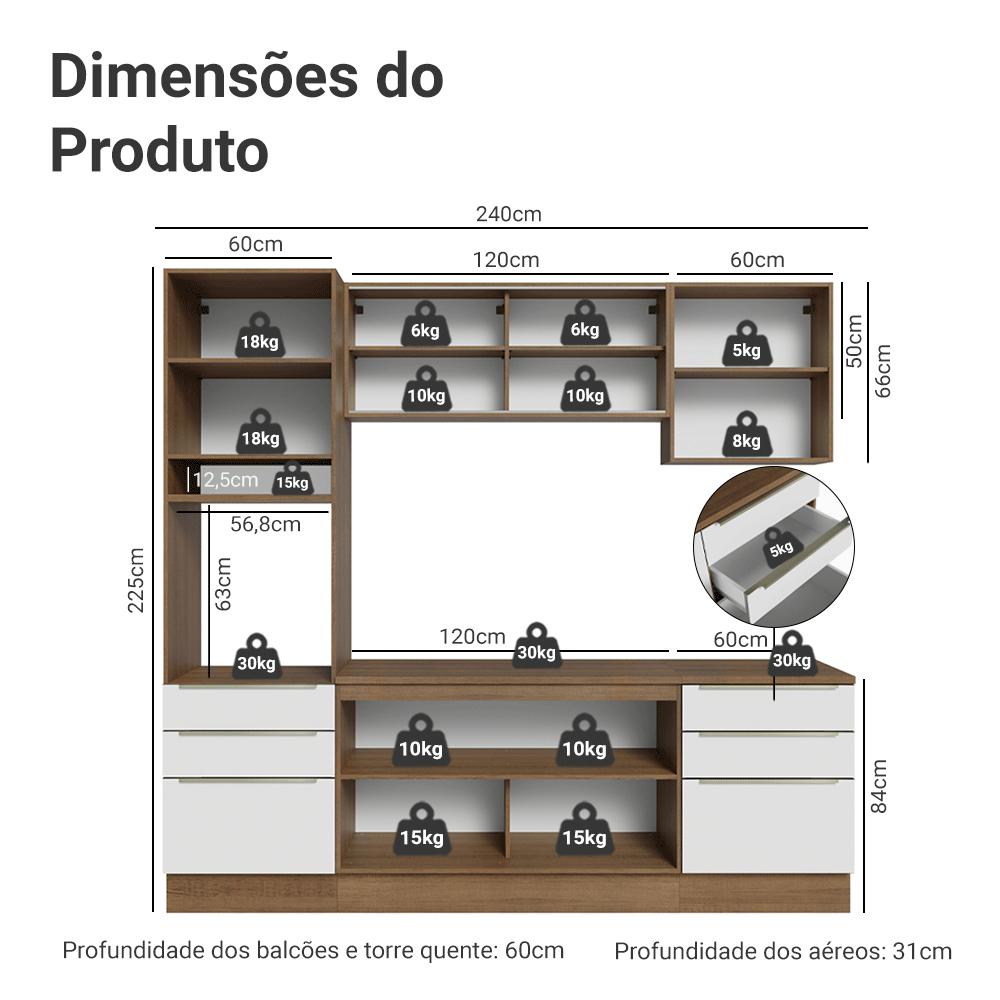 Armário de Cozinha Completa 240cm Rustic/Branco Veludo Lux Madesa 08
