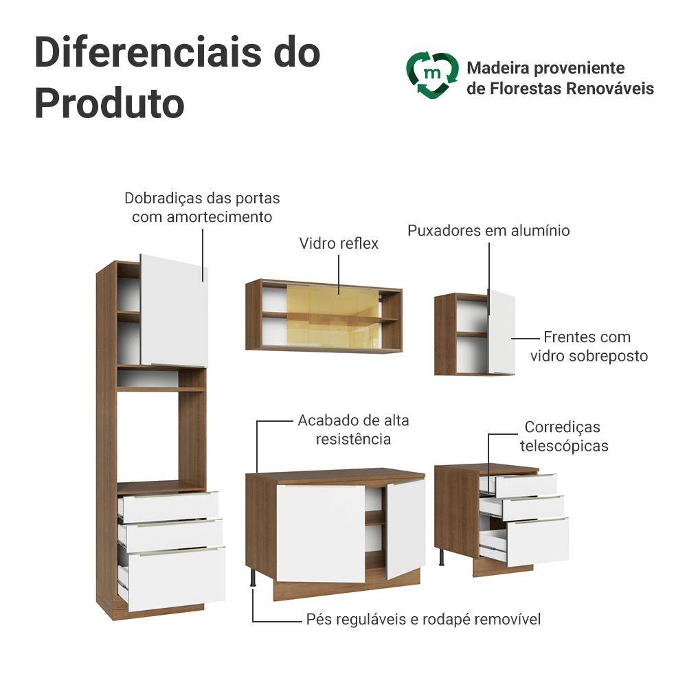 Armário de Cozinha Completa 240cm Rustic/Branco Veludo Lux Madesa 08