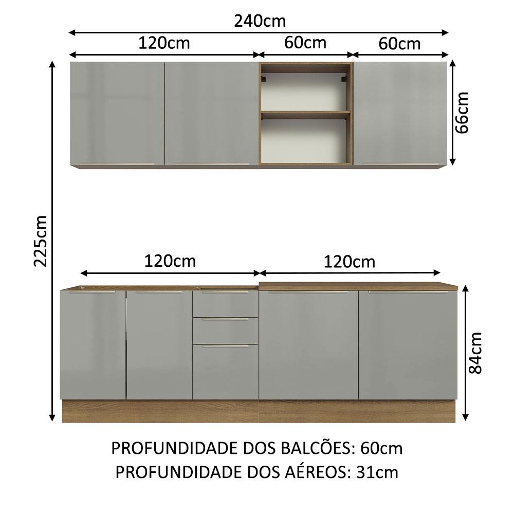 Armário de Cozinha Completa 240cm Rustic/Cinza Lux Madesa 05