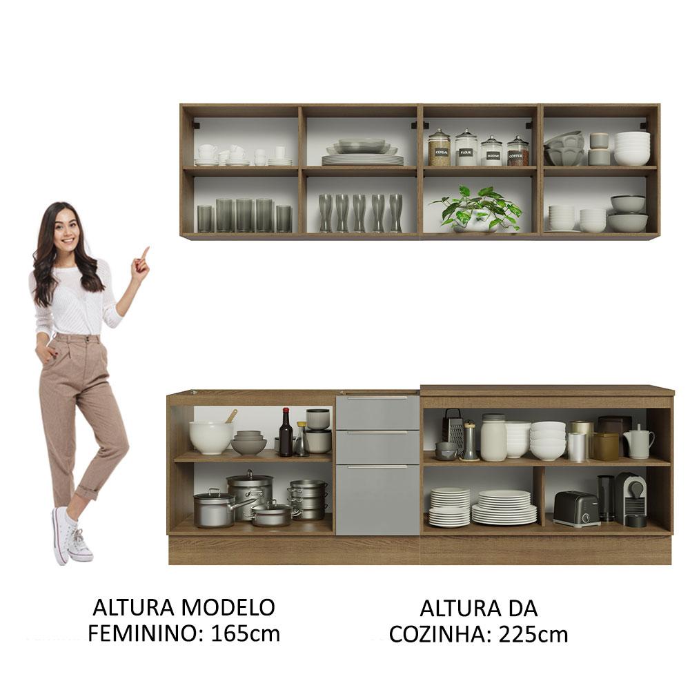 Armário de Cozinha Completa 240cm Rustic/Cinza Lux Madesa 05