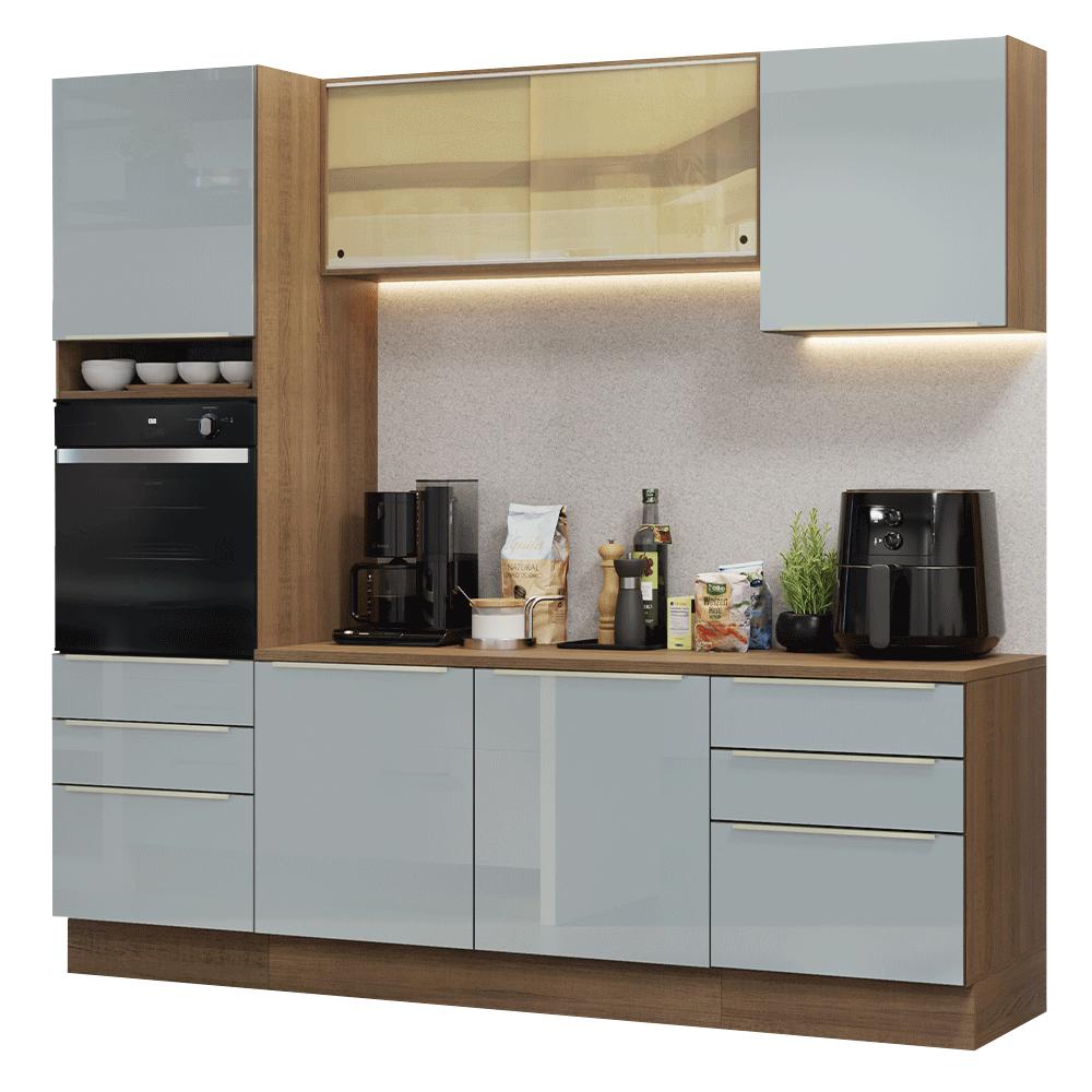 Armário de Cozinha Completa 240cm Rustic/Cinza Lux Madesa 08