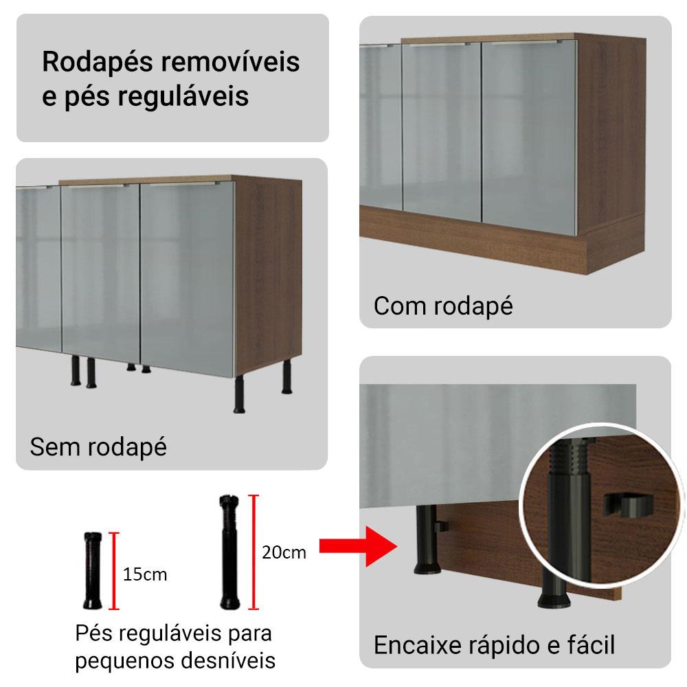 Armário de Cozinha Completa 240cm Rustic/Cinza Lux Madesa 08
