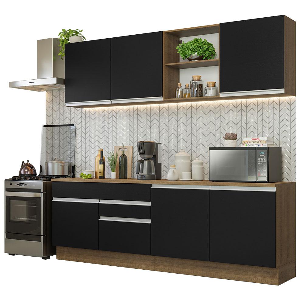 Armário de Cozinha Completa 240cm Rustic/Preto Glamy Madesa 06