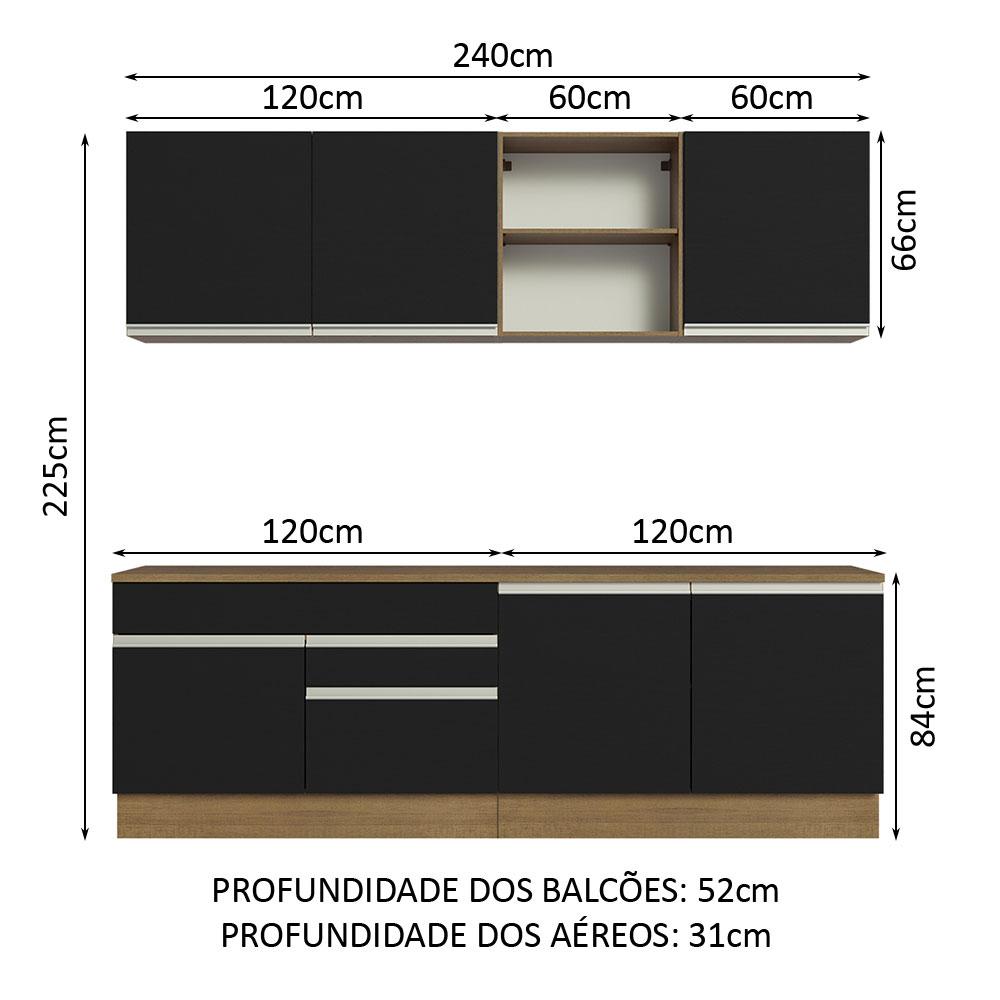 Armário de Cozinha Completa 240cm Rustic/Preto Glamy Madesa 06