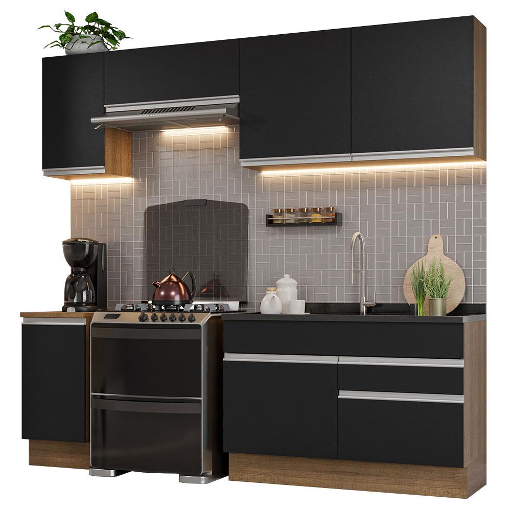 Armário de Cozinha Completa 240cm Rustic/Preto Glamy Madesa 07