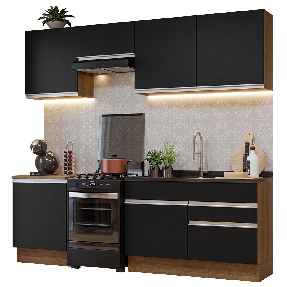 Armário de Cozinha Completa 240cm Rustic/Preto Glamy Madesa 08