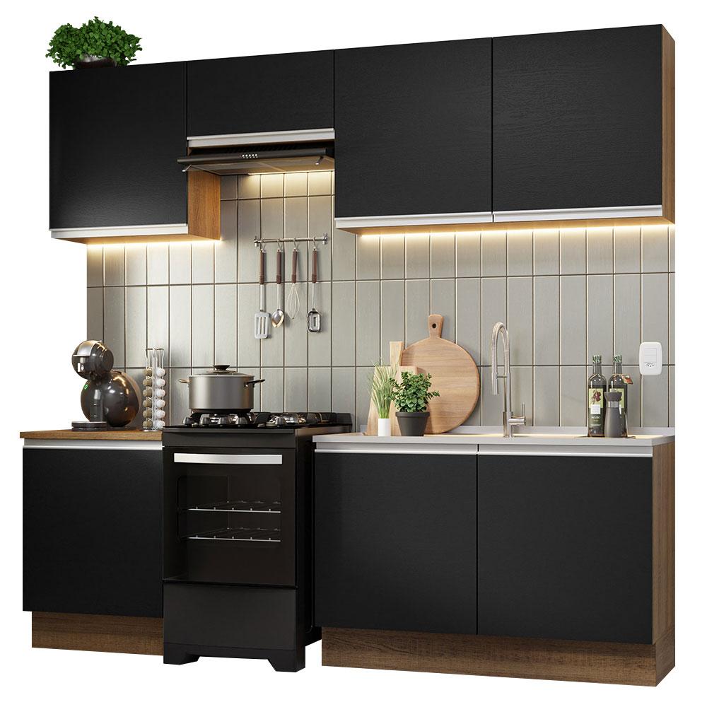 Armário de Cozinha Completa 240cm Rustic/Preto Glamy Madesa 09