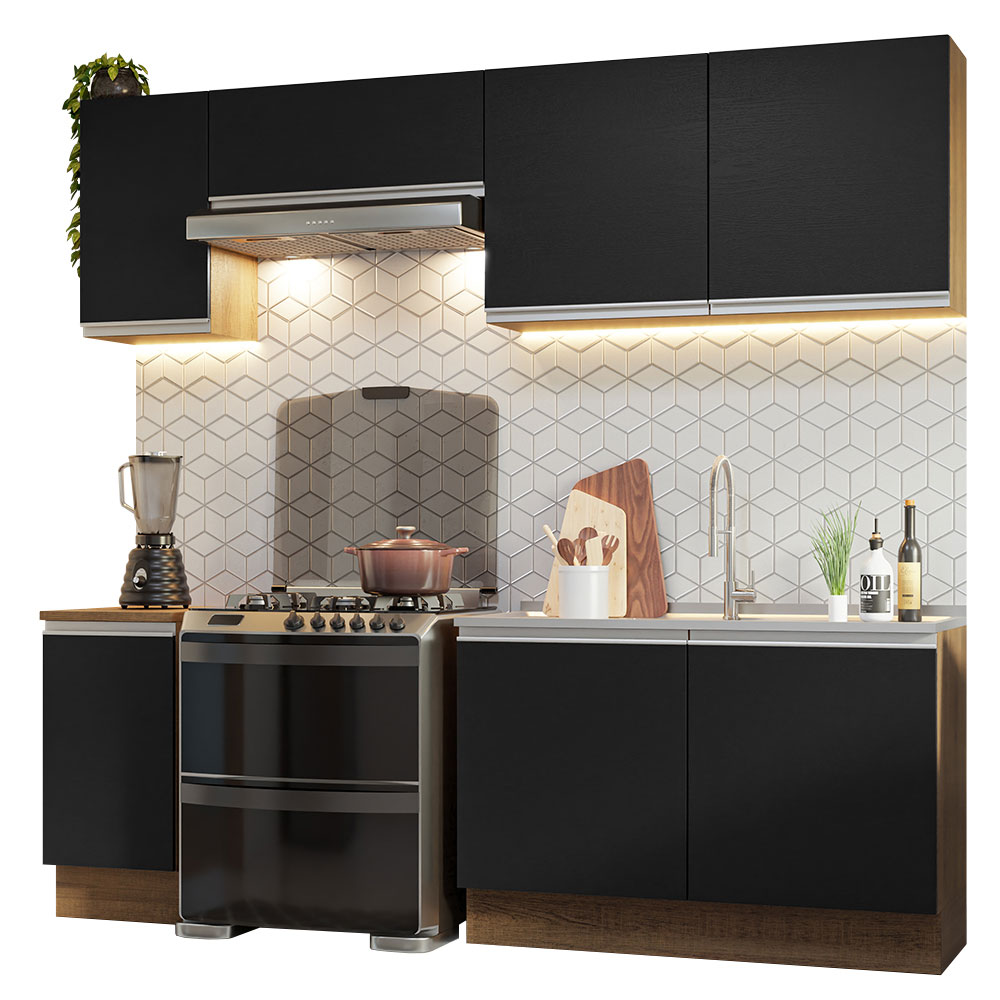 Armário de Cozinha Completa 240cm Rustic/Preto Glamy Madesa 10