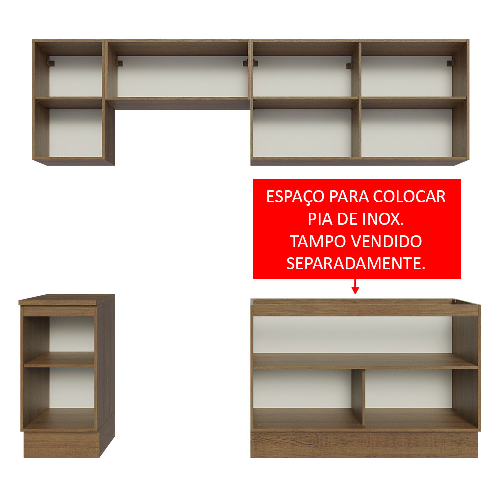 Armário de Cozinha Completa 240cm Rustic/Preto Glamy Madesa 10
