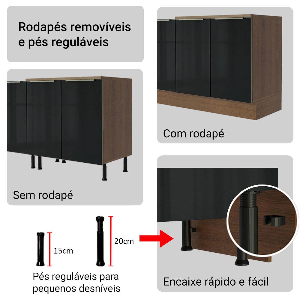 Armário de Cozinha Completa 240cm Rustic/Preto Lux Madesa 08