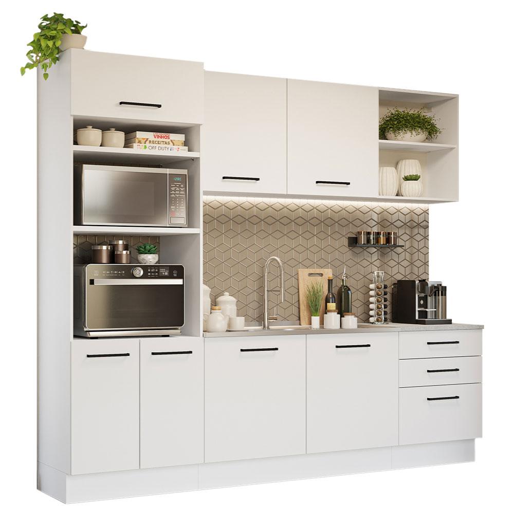 Armário de Cozinha Completa 250cm Branco Agata Madesa 01