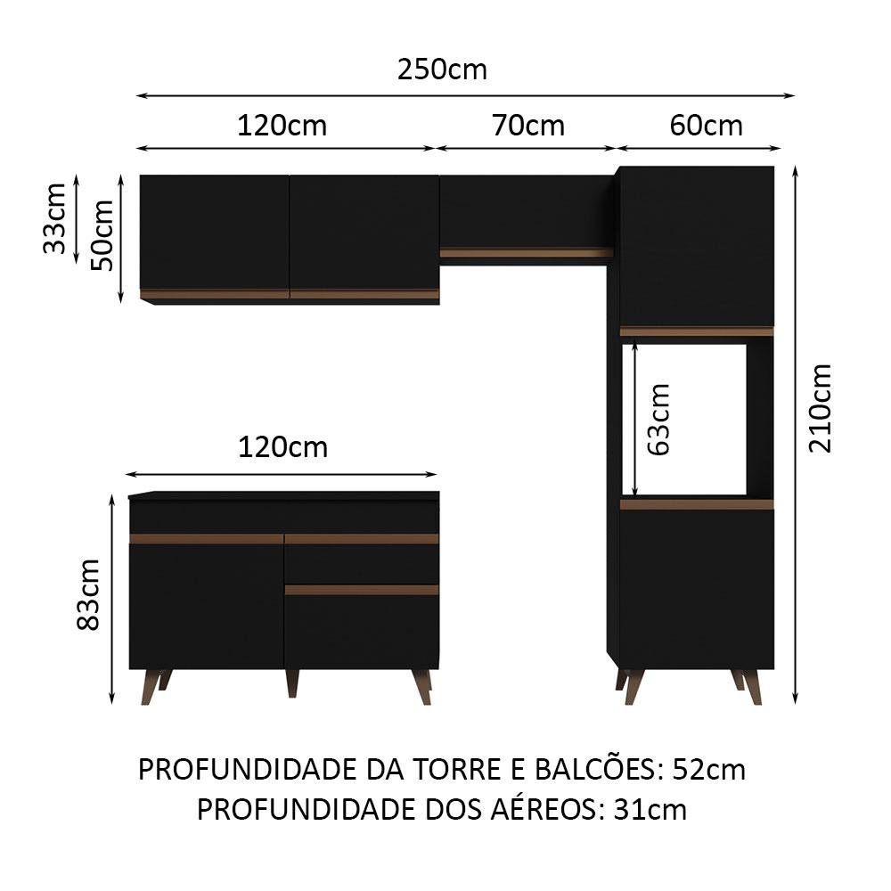 Armário de Cozinha Completa 250cm Preto Reims Madesa 06