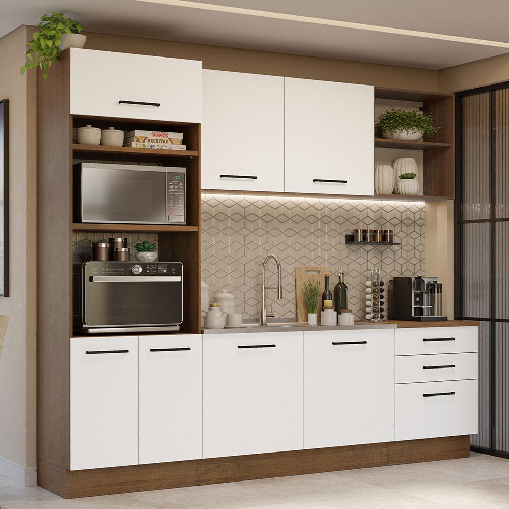 Armário de Cozinha Completa 250cm Rustic/Branco Agata Madesa 01