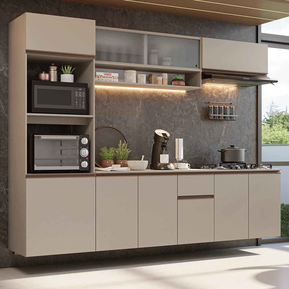 Armário de Cozinha Completa 260 cm Suspenso Crema Nice Madesaa 15