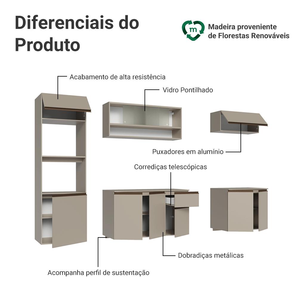 Armário de Cozinha Completa 260 cm Suspenso Crema Nice Madesaa 15