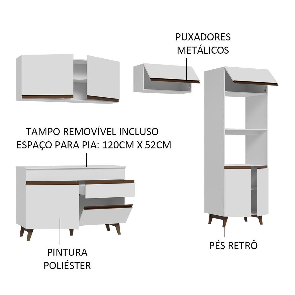 Armário de Cozinha Completa 260cm Branco Reims Madesa 09