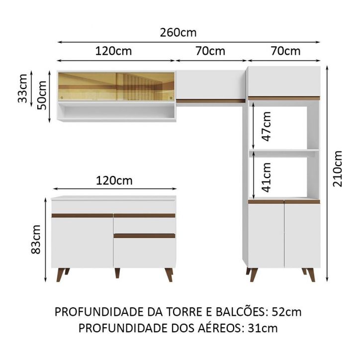 Armário de Cozinha Completa 260cm Branco Reims Madesa 02 - Madesa Móveis