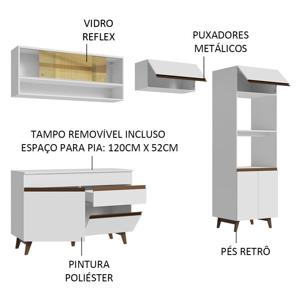 Armário de Cozinha Completa 260cm Branco Reims Madesa 12