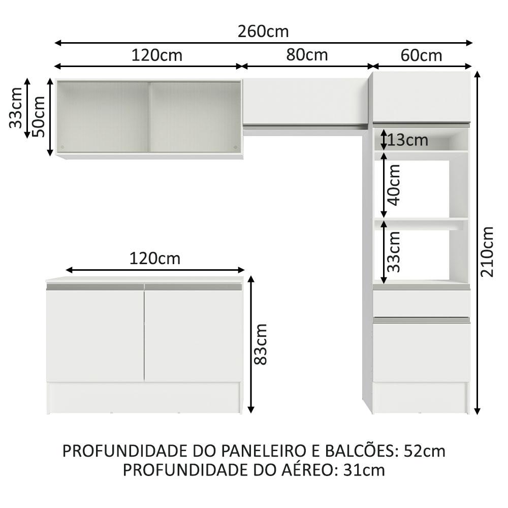 Armário de Cozinha Completa 260cm Branco Topazio Madesa 01